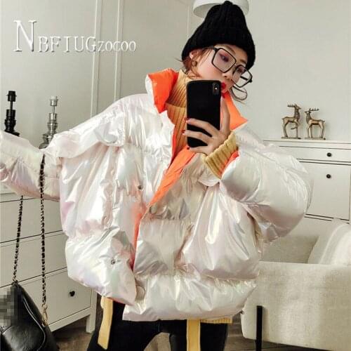 Glossy Fabric Women Parkas Batwing Sleeve Winter 2020 New Short Style Loose Korean Female Jacket