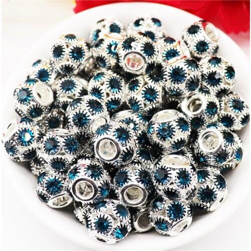10 Color Crystal Ball Spacer Beads Big Hole Rondelle 12mm Round Ball Beads Charms Fit Pandora Bracelet Women Snake Chain Jewelry