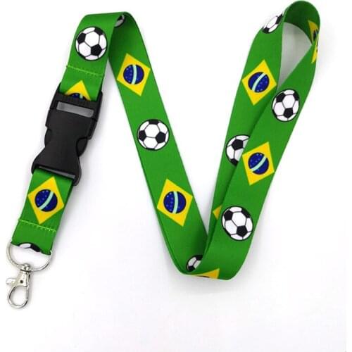 100pcs Brazil flag football vintage 90s women Neck Lanyard keychain Phone Strap ID Badge Holder Rope KeyChain Keyring cosplay