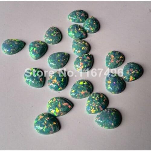 100pcs /lot Free Shipping 8x10mm Synthetic Opal , light green Pear Cabochon Fire Opal Stone