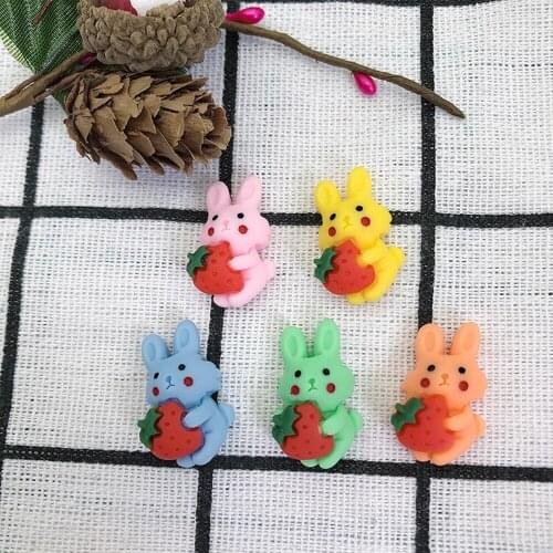 23*14mm 6pcs Resin Cartoon Rabbit Carry Strawberry Jewelry Decoration Croc Handmade Finding Glue Set Shoes Decorating Finding