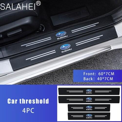 4pcs Carbon Fiber Textured Leather Car Door Sill Protector Stickers For Subaru Forester XV Outback Ascent Legacy Impreza WRX STI