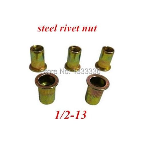 50pcs1/2-13teeth OD=17.2mm Flat Rivet Nut Rivnut Insert Nutsert Countersunk Head column Nut steel multi-color zinc plated