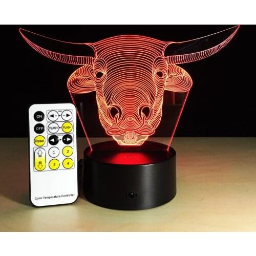 Bulls 3D Night Light Acrylic 7 Colorful Gradient Atmospher Touch Or Remote Control Birthday Creative Cartoon Gift For Children