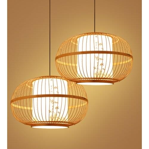 Bamboo Wicker Rattan Lantern Pendant Lamp Lights Fixture Japanese Rustic Hanging Lamp Avize Luminaria Lustre Indoor Home Decor