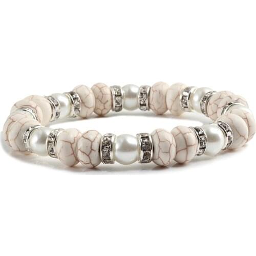 Fashion Green White Turquoises Elastic Bangles Bracelets Rhinestone Circle Distance Bracelet Charm Jewelry Women Men