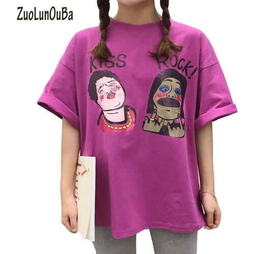 ZuoLunOuBa Summer Fashion Women Purple Trend Woman Print Harajuku T-shirt Short-sleeved O Neck Tees Tops