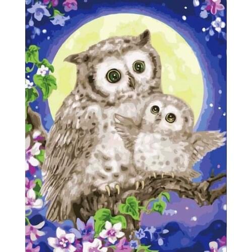 Gatyztory Frame Owl DIY Painting By Numbers Animal Canvas Drawing Handpainted Kits Acrylic Paints Art Wall Decor 60×75cm Unique