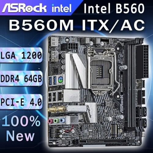 LGA 1200 ASRock B560M-ITX/ac Gaming Motherboard DDR4 64GB PCI-E 4.0 M.2 SSD OC Placa-mãe 1200 Intel B560 Placa-mãe Mini-ITX New