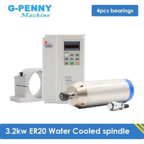 New Arrival! 3.2kw water cooled spindle kit 4 pcs ceramic ball bearings & 3.7kw Fuling inverter VFD & 100mm Spindle Bracket