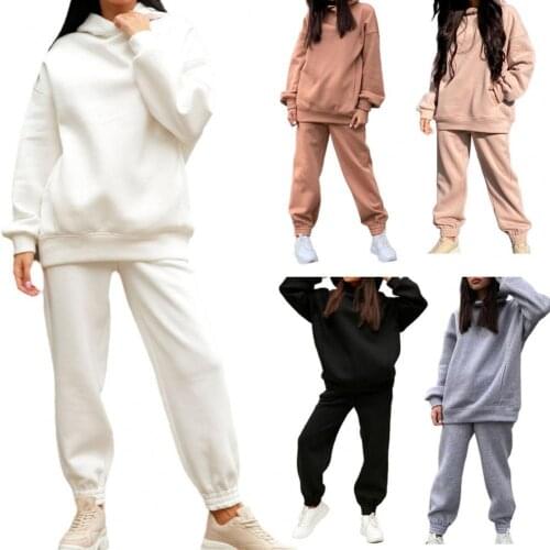 Autumn Winter Streetwear Women Joggers 2 Piece Sets Hooded Sweatshirt Pants Two Piece Set Tracksuit Fleece Outfits Sweatpants