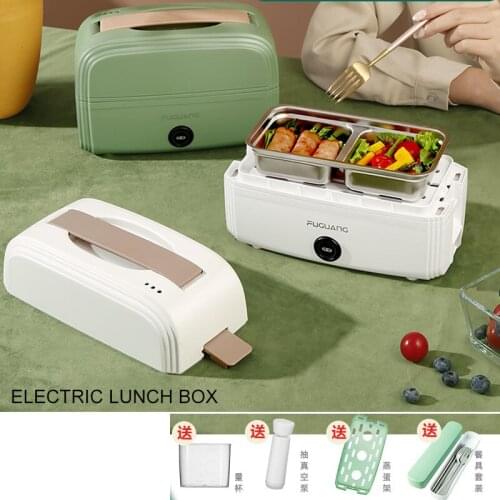 Retro Electric Heated Lunch Box Mini Rice Cooker Portable Heating Cooking Pot Multi Stainless Steel Inner Bento Box Food Warmer