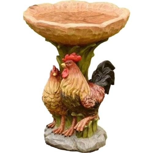New Rooster Shaped Resin Bird Feeder Rooster Statue Crafts High-quality Outdoor Bird Water Bath Food Holder Garden Yard Decor