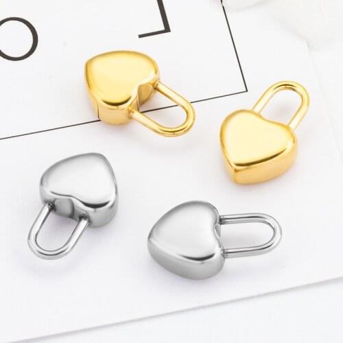 5Pcs/lot 18K Gold Stainless Steel Pendants Love Heart-shaped Lock Pendant For DIY Jewelry Making Accessories Necklace Bracelet