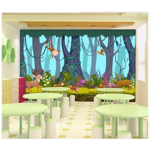 Custom photo wallpaper for walls 3 d wall murals wallpaper mural Super clear forest animal hand-drawn cartoons background wall