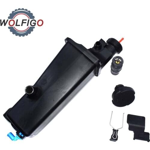 WOLFIGO Expansion Tank Radiator with Cap & Level Sensor & Thermostat for BMW E46 E83 E53 323 325 328 X5 17112242256 17114379048