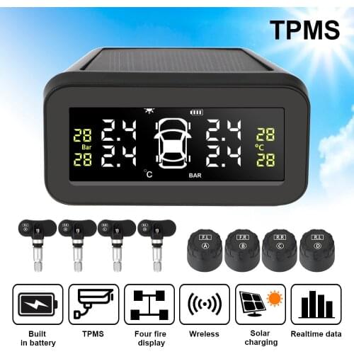 Real Time Auto Temperature Warning Tire Pressure Sensor LCD Display Tire Pressure Monitoring System Car Solar TPMS