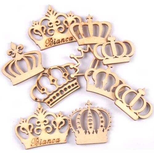 Mixed Crown Pattern Natural Wood Slices For DIY Scrapbooking Crafts Supplies Wooden Ornaments Handmade Embellishment m1978