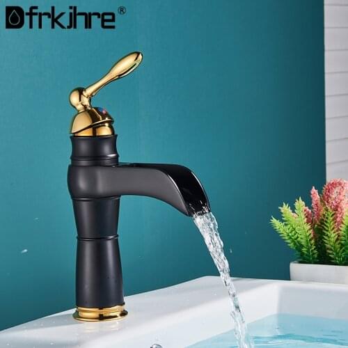 Bathroom Basin Waterfall Spout Faucet Deck Mounted Brass Chrome Basin Faucet Mixer Taps Hot And Cold Water Basin Tap Crane