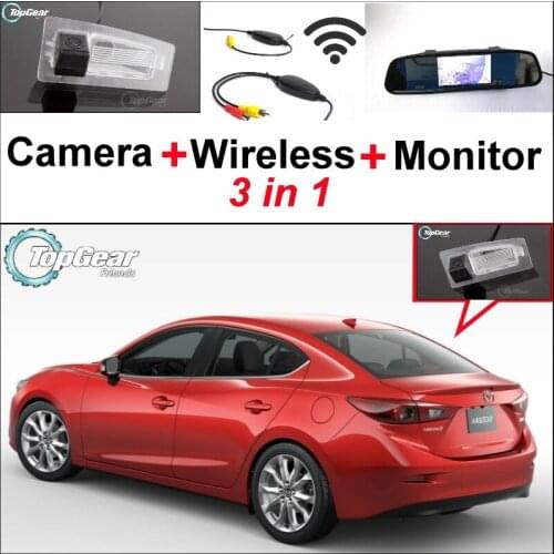 3 in1 Special Rear View Camera + Wireless Receiver + Mirror Monitor DIY Parking System For Mazda 3 Mazda3 Sedan 2013~2015