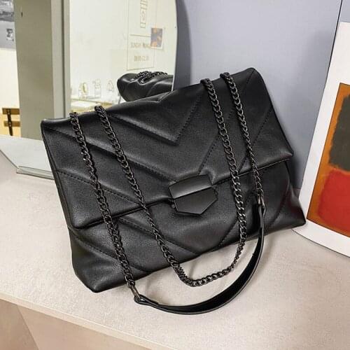 Quilted Chain Crossbody Bags for Women 2021 Trend Thread Handbag Pu Leather Shoulder Bag Female V-line Messenger Bag with Handle