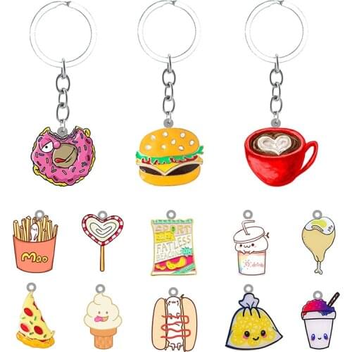TAFREE Creative Design Food Drink Cartoon Shape Personality Keychain Jewelry Resin Epoxy Backpack School Bag Keychain