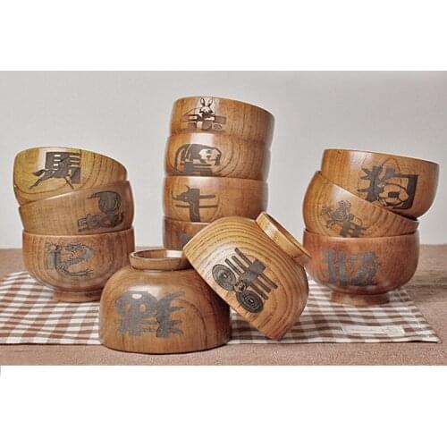 Factory children Spot supply baby childrens wooden bowl small bowl Wooden Chinese zodiac wooden bowl Factory direct sale