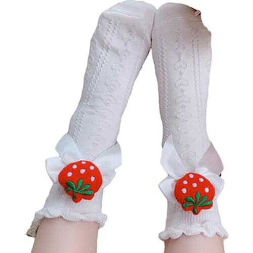 Women Japanese Lolita Socks Kawaii Strawberry Bubbles Maid Tube Stocking Cotton White Ankle Loli Girls Accessories Sock