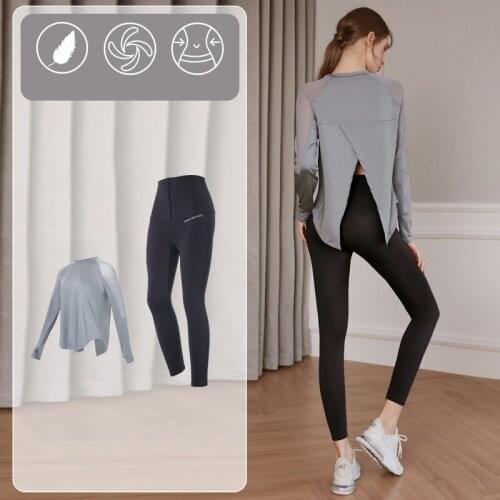 Vansydical Gym Clothing Women Yoga Set Workout Sportswear Sexy Mesh Crop Tops Long Sleeve High Waist Fitness Leggings Sport Suit