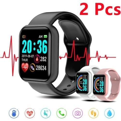 2 pcs Y68 Smart Watch 2021 Smartwatch Heart Rate Blood Pressure Sleep Motion Tracking Monitoring Smart Bracelet for Android IOS