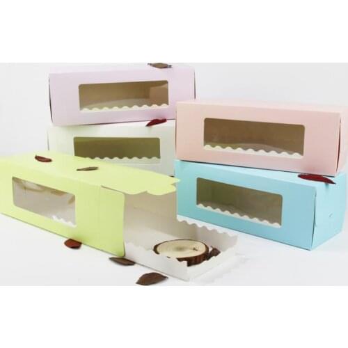 5 Colors Long Cardboard Bakery Box for Cake Roll Swiss Roll Boxes Cookie Cake Packaging Bakery Box for Cake Roll Swiss SN733