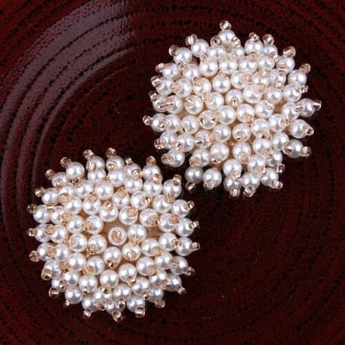 50pcs/lot 1.4" Newborn Cute Round Shaped Pearl Beads Flatback Button For Wedding Handmade Decorative Button For Bridal Brooches