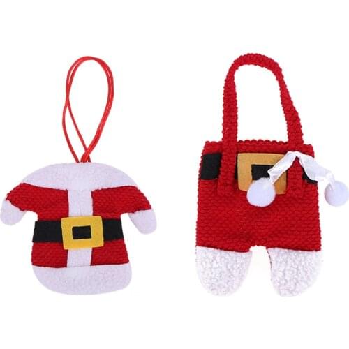 6Pcs New Year Christmas Tableware Holder Knife Fork Cutlery Set Small Clothes Pants Bag Christmas Decorations for Home