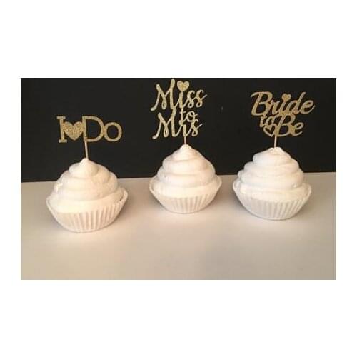 Glitter Miss to Mrs bride to be I DO wedding cupcake toppers engagement Bachelorette bridal shower party decoration toothpicks