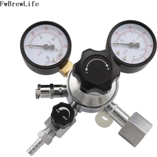 CGA320 W21.8 Dual Gauge CO2 Gas Regulator for Homebrew Soda Draft Beer Dispenser Set with 5/16'' Barbed Shuttoff Valve 0-3000PSI