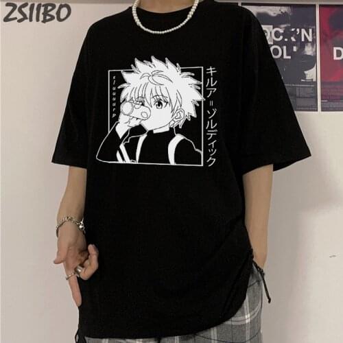 Mens T Shirt Kawaii Hunter X Hunter Unisex Tshirt Killua Zoldyck T-Shirt Crew Neck Fitted Soft Anime Manga Streetwear Tops Tees