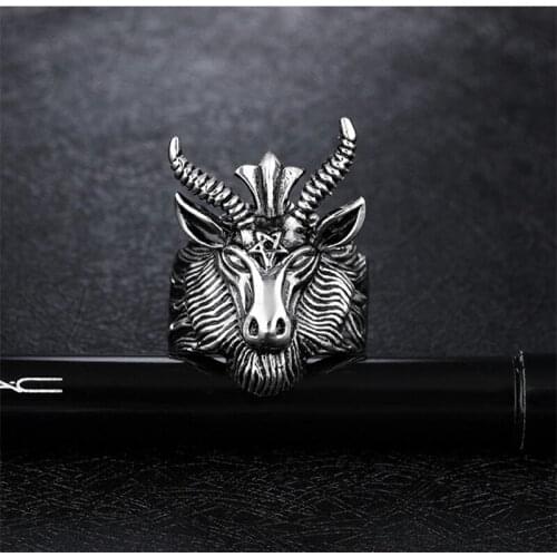 KSRA Trendy Domineering Punk Retro Titanium Steel Mens Ring Zodiac Sheep Head Index Finger Ring Vintage Jewelry 2021 New