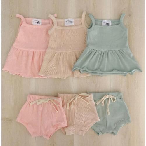 2PCS Infant Baby Girl Clothes Solid Sleeveless Tops Dress+Shorts Pants Outfit 2020 Baby Clothing For Girls