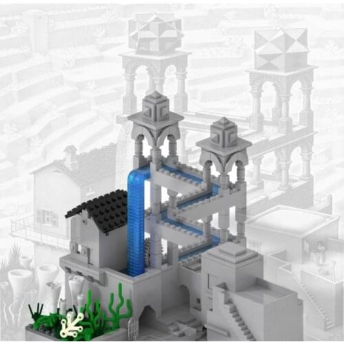 MOC Famous Visual Scene Impossible Waterfall Building Blocks Kit Architecture Falls Bricks Idea Assemble Toys For Children Gifts