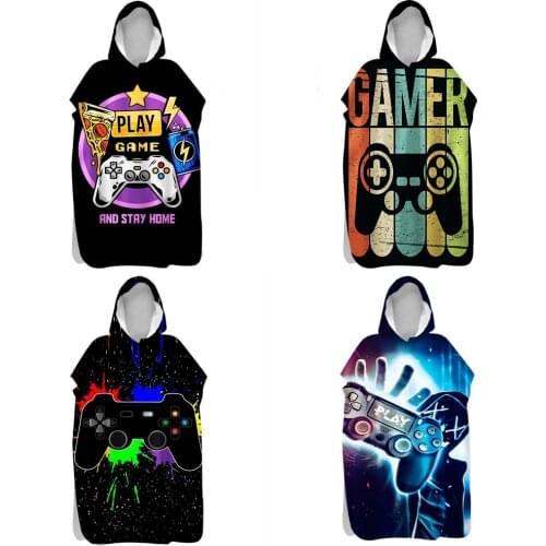 Game Print Microfiber Lightweight Double-Sided Velvet Hooded Quick Dry Beach Bath Towel Cloak Bathrobe Diving Surf Swimsuit