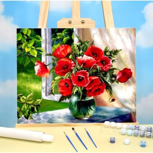 Poppy Flower DIY Paint By Numbers Complete Kit Acrylic Paints 50*70 Picture By Numbers Photo Loft Picture Kids Handicraft