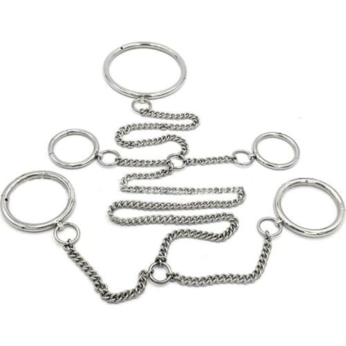 Stainless Steel Ring Handcuffs Ankle Cuffs Chain Neck Collar BDSM Bondage Adult Games Slave Restaints Sex Toys For Couples Tools