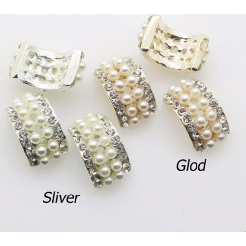 New 10pcs 21mm * 12mm Arched Crystal Ivory faux Pearl Rhinestone buttons Chair Sash Ribbon Embellishment Hair Flower Accessories