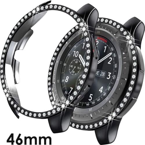 Bezel Ring for Samsung Galaxy Watch 46mm Case Crystal Bling Diamond Women Men Watch Frame Cover Protector Luxury Black
