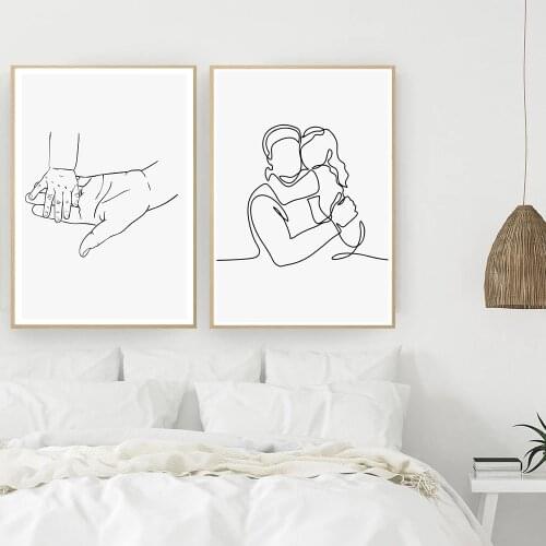 Father Daughter Single Art Line Drawing Posters Abstract Minimalist Wall Family Canvas Print Painting Modern Decorative Pictures