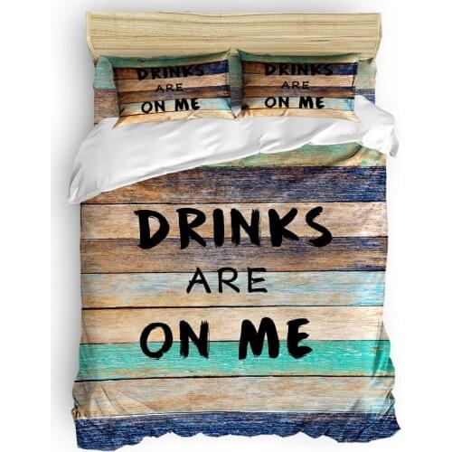 Drinkes Are On Me Vintage Wood Board Texture Duvet Cover Set 2/3/4pcs Bedding Set Bed Sheet Pillowcases Cover Set