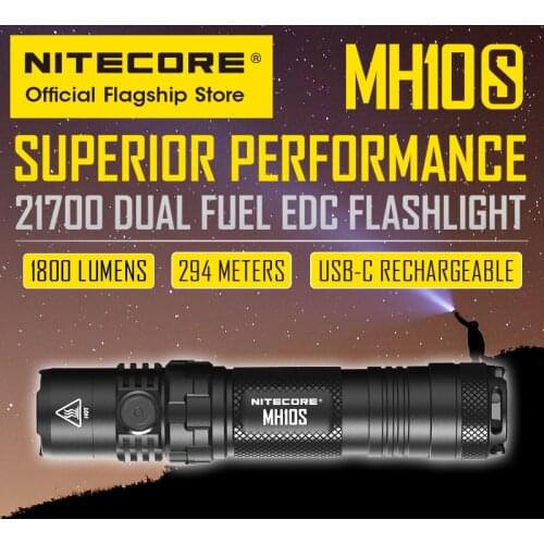 NITECORE MH10S spotlight long-range portable 1800 lumen usb-c rechargeable small straight flashlight