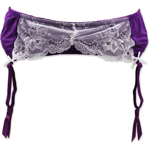 Fashion Extra/Plus Size XL Purple Sexy Garter Belt With Floral Lace High Quality Lingeries Suspender Belt for Stockings