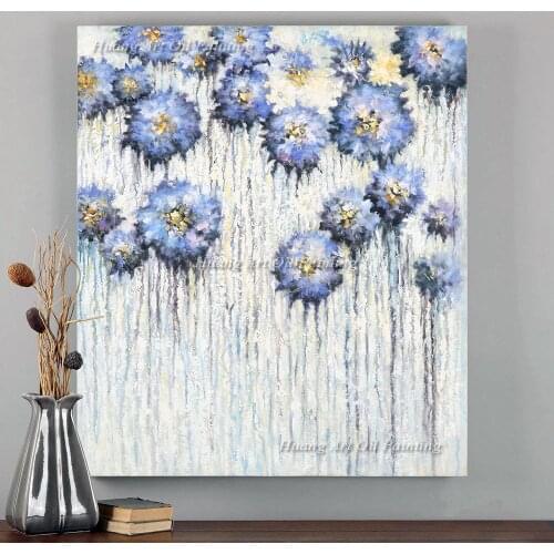 Hand Painted Painting Blue Little Daisy Wall Picture Abstract Art Flower for Home Decor Oil Painting on Canvas