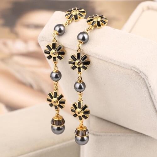 Grey flower pearl long earrings fashion earrings